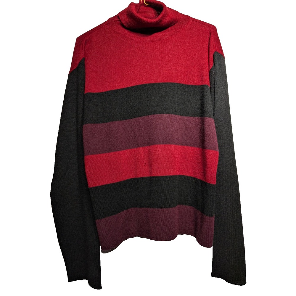 Gio Villani Color Block Merino Wool Turtleneck Womens XL Pullover Sweater Flaw